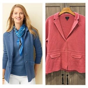 Talbots Large Petite Merino wool sweater jacket Blazer Pink